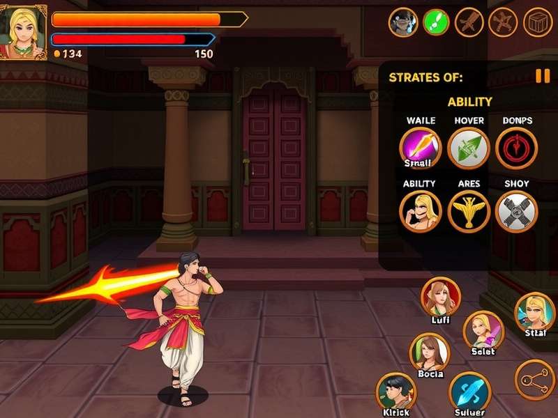 Sacred Journey Hero gameplay screenshot showing character in ancient Indian temple